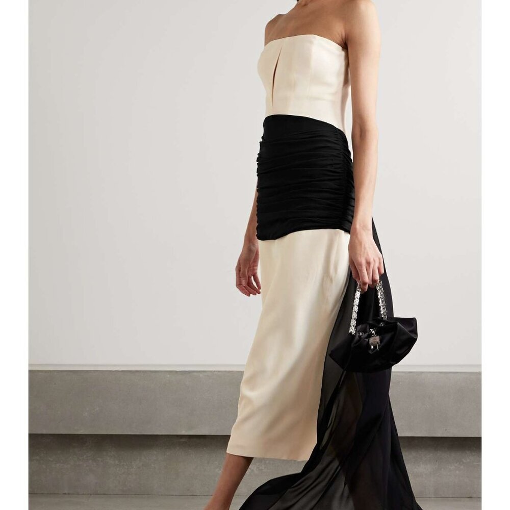 Givenchy Bustier Draped Dress In Crepe With Satin And Silk Train Ivory 2
